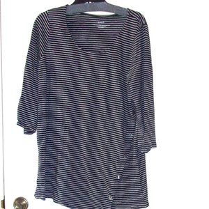 J.Jill  PureJill Cotton Blend  Asymmetric Stripe 3/4 Sleeve Tunic Top Sz. L